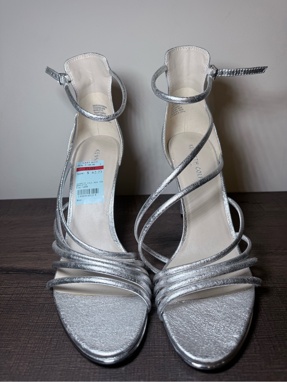 Kenneth Cole New York Baretta Silver Metallic Strappy Heels Size 11